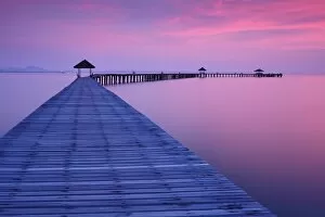 Long wooden bridge and sweet seascape
