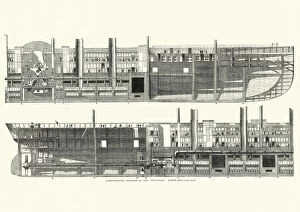 Longitudinal cross section of SS Great Eastern, Leviathan, Steamship, 19th Century
