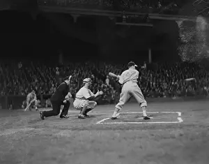 Umpire Prints: Lonny Frey Swinging at Pitch at Ebbets Field