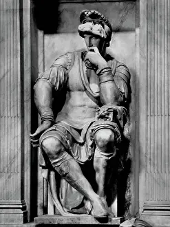 Hand On Chin Prints: Detail of Lorenzo de Medici from the Tomb of Lorenzo de Medici by Michelangelo Buonarroti