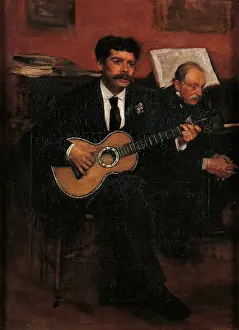 Guitar Prints: Lorenzo Pagans and Auguste Degas, by Edgar Degas, 1871 - 1872, 19th Century, oil on canvas