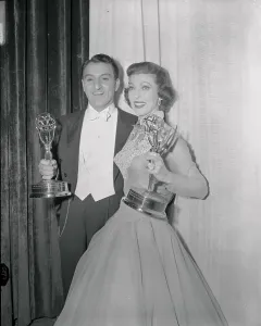 Emmy Award Ceremonies Prints: Loretta Young and Danny Thomas Holding Emmys