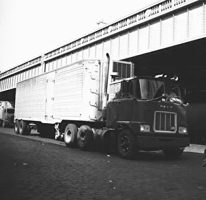 Semi Truck Gallery: Lorry parked, (B&W)
