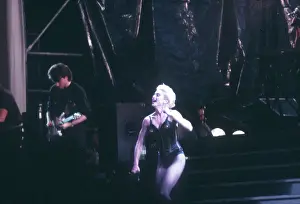 Prints of LOS ANGELES - AUGUST 6: Pop singer Madonna performs onstage in a black bustier with lingerie on on August 6, 1987 in Los Angeles, California. (Photo by Michael Ochs Archives/Getty Images) Experience the Evolution of the Queen of Pop: Los Angeles Concert