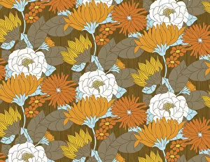 Flower Pattern Illustrations Collection: Lotus Flower Pattern (Blue Brown Orange)