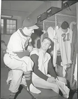 Lou Boudreau and Bob Lemon Conversing in Dressing Room