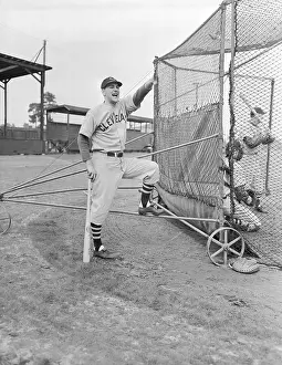 Lou Boudreau Posing by Batting Net