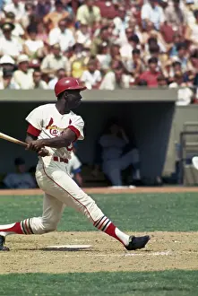 Lou Brock Swinging at a Pitch