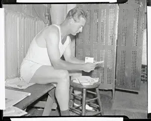 Lou Gehrig in Baseball Stadium Locker Room