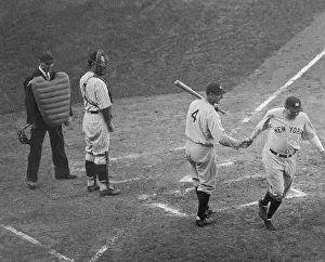 Umpire Prints: Lou Gehrig Greeting Babe Ruth at Plate