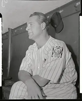 Lou Gehrig Leaning on One Leg in Dugout