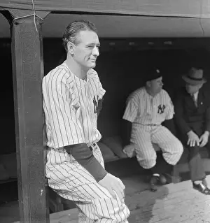 Lou Gehrig Observing Baseball Game from Dugout