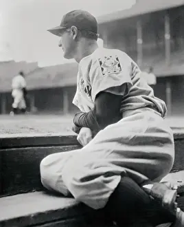 Lou Gehrig Sitting on Dugout Steps
