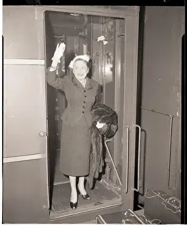 Columnist Prints: Louella Parsons Waving from Train