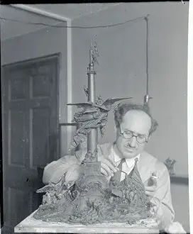 Louis Rosenthal Creating Sculpture for Charles Lindbergh