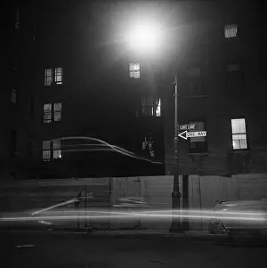 Prints of BROOKLYN, NY - MARCH 1958: A view of Love Lane at night in Brooklyn Heights in March 1958 in New York City, New York. (Photo by David Attie/Getty Images) Portraits, Artworks, and Montages from a Visionary Photographer: Love Lane At Night