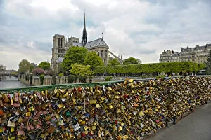 Love locks on bridge over the River Seine