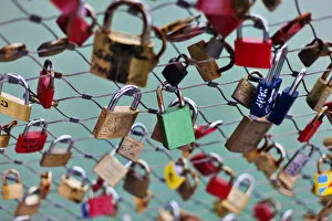 Images Dated 19th May 2013: Love locks, Makartsteg bridge, Salzburg, Salzburg State, Austria