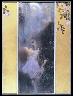 Klimt Prints: Love, a man and Woman in romantic embrace