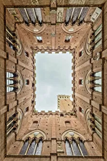 Images Dated 29th May 2016: Low angle view of the Torre Del Mangia from Palazzo Pubblico Siena Tuscany