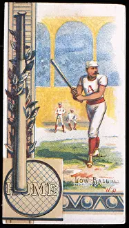 Prints of Trade card, entitled Low Ball, with a baseball theme with a batter about to see a pitch, 1880. (Photo by Transcendental Graphics/Getty Images) Transcendental Graphics Prints: Low Ball Scorecard Trade Card