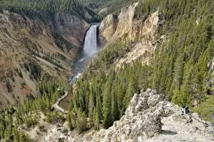 Lower Falls with the Red Rock Trail, Grand Canyon of the Yellowstone River, view from North Rim
