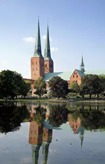 Images Dated 6th September 2014: Lubeck Cathedral on Muhlenteich pond, Lubeck, Schleswig-Holstein, Germany