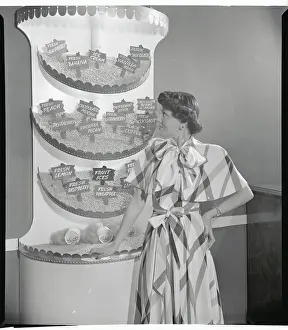 Ice Cream Prints: Lucille Casey Standing by Ice Cream Flavors Display