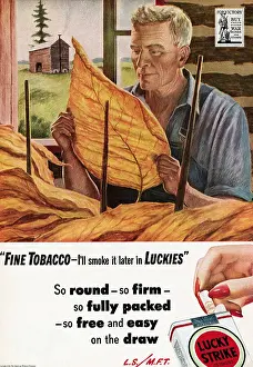 Overalls Prints: Lucky Strike Cigarette Advertisement Featuring Grading Leaf by Peter Hurd