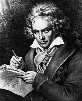 Deafness Prints: Ludwig Van Beethoven Composing/Lithograp