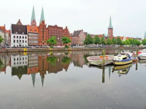 Lubeck Prints: Luebeck seen across the river Trave