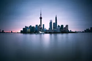 Pearl Collection: Lujiazui Pudong skyline at sunrise, Shanghai China