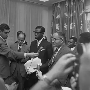 Congolese Prints: Lumumba and Bunche at Press Conference
