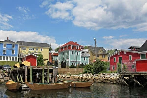 Images Dated 5th July 2015: Lunenburg in Nova Scotia, Canada - colorful buildings and dories in the harbor front