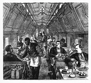 Passengers Prints: Luxurious Early American Railway Pullman Dining Car, 1877