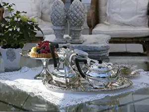 Cake Prints: Luxuriously set coffee table with silver coffee and tea pots
