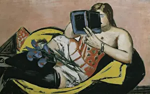 Art Gallery Prints: Lying Woman With Book And Irises