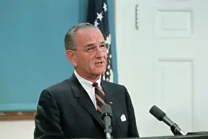 Lyndon B. Johnson at Microphone