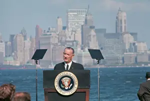 Lyndon Johnson During Ceremony on Liberty Island