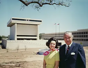 Lyndon Johnson, Lady Bird Johnson Outside Library