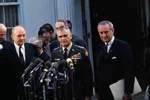 Westmoreland Prints: Lyndon Johnson and Officials at Press Conference