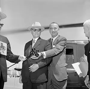 Lyndon Johnson Presenting Branding Iron to Konrad Adenauer