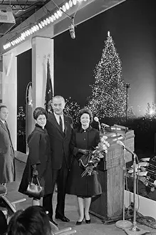 Lyndon Johnson Standing Near Christmas Tree