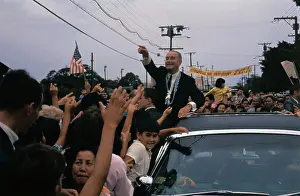 Lyndon Johnson Waving to Crowd