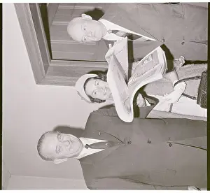 Lyndon and Lady Bird Johnson Touring Newspaper with John S. Knight