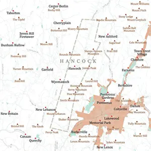 Digital Composite Prints: MA Berkshire Hancock Vector Road Map