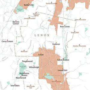 Berkshire Prints: MA Berkshire Lenox Vector Road Map