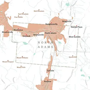 Berkshire Prints: MA Berkshire North Adams Vector Road Map