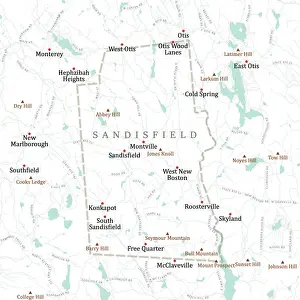 Berkshire Prints: MA Berkshire Sandisfield Vector Road Map