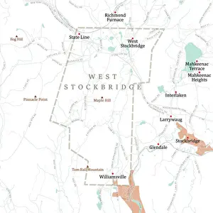Stockbridge Prints: MA Berkshire West Stockbridge Vector Road Map